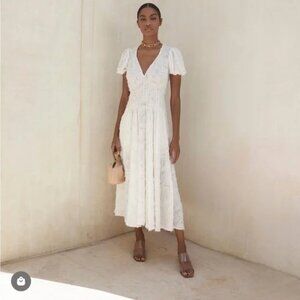 CULT GAIA Elise Textured Midi Dress in Cream NWOT, Size M